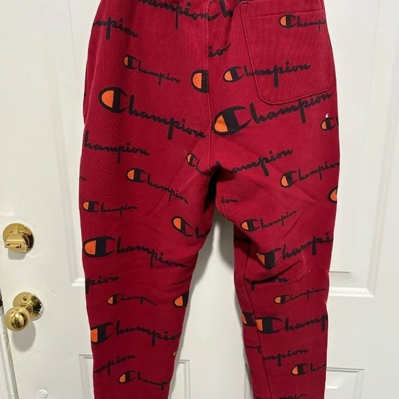 Vintage Champion Reverse Weave Joggers - Red All-Over Logo Print (Size Medium) - Picture 6 of 7
